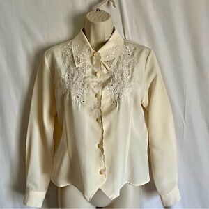 Elegant Cream Blouse with Embroidered Details